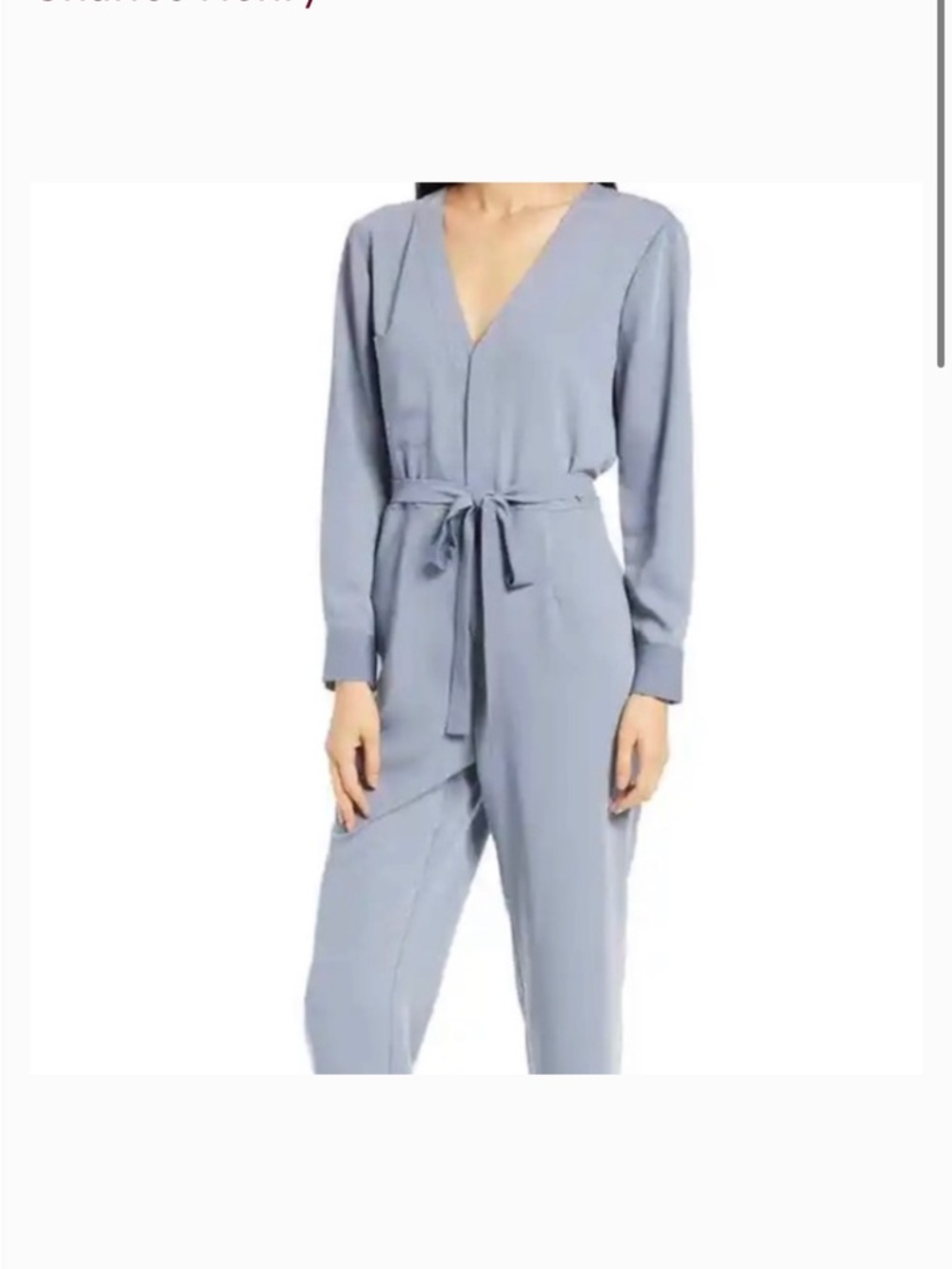 Women's V-Neck Long Sleeve Light Blue Jumpsuit with Tie Waist